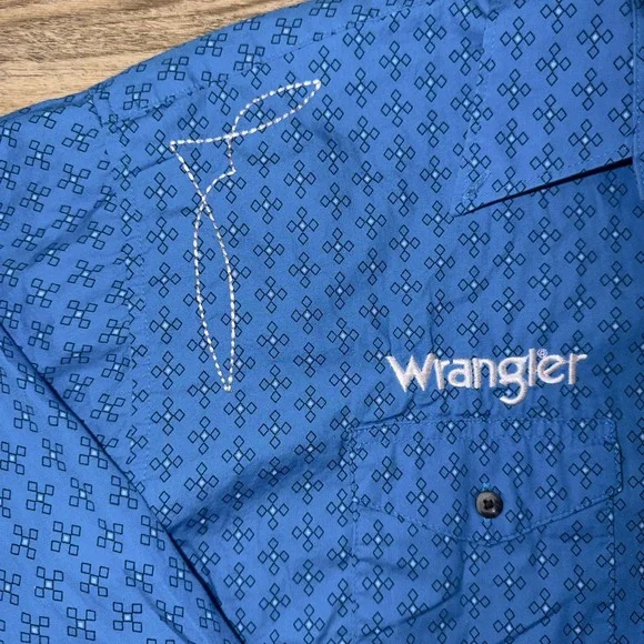 Wrangler® Ford Logo Blue Print Long Sleeve Button Down Shirt MP2295M Men's Large - Picture 2 of 12